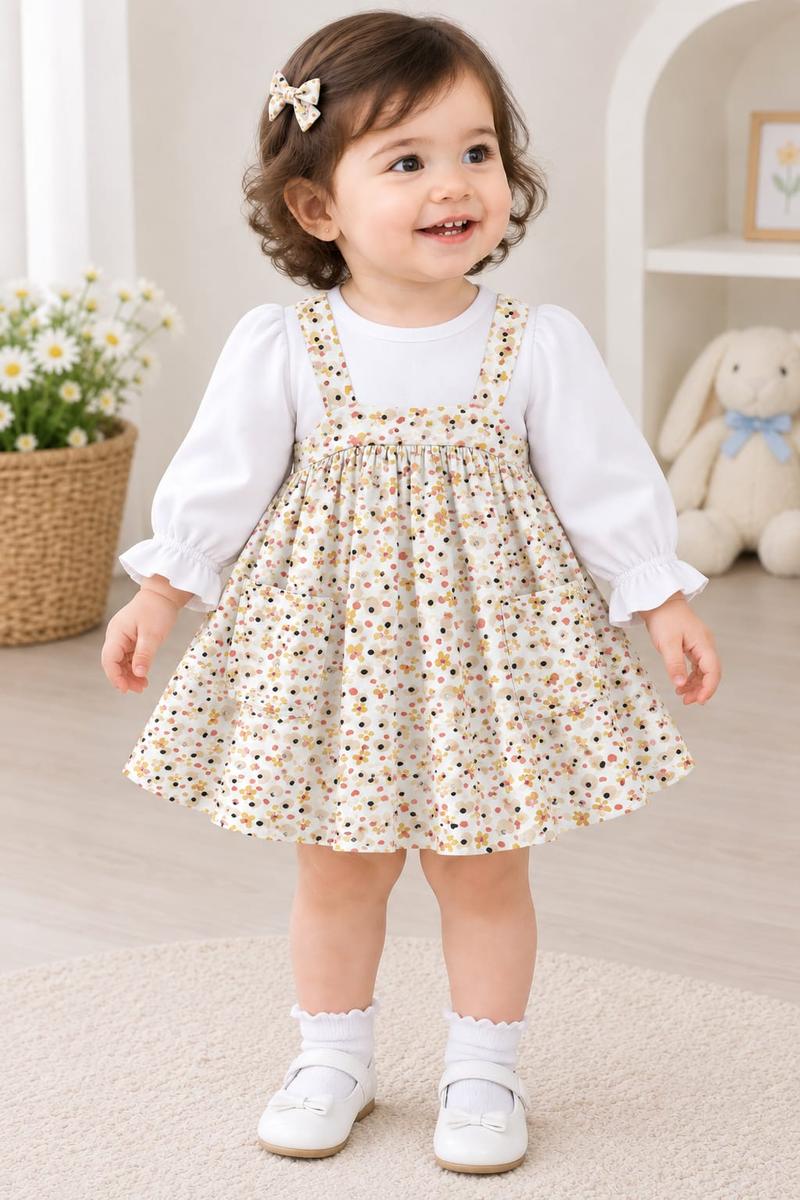 Newborn Floral Pinafore Pinafore Dress & White Inner Set