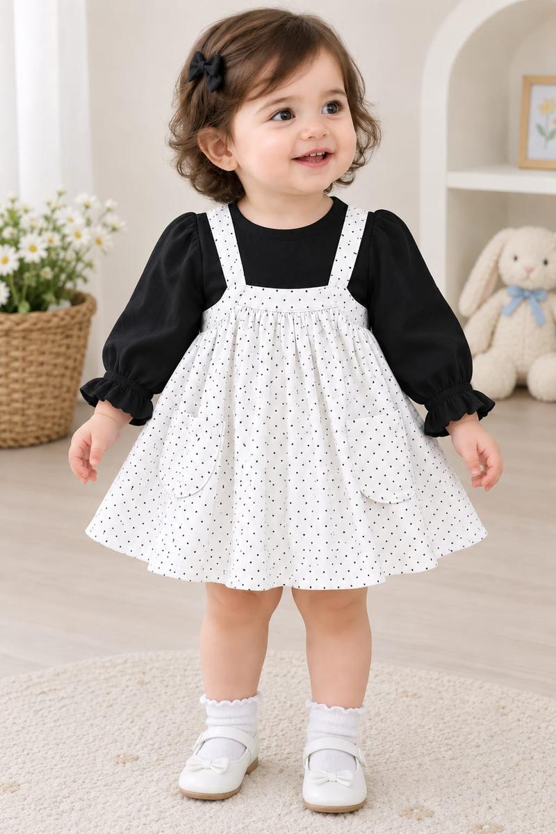 Newborn Black & White Polka Dot Pinafore Dress Set