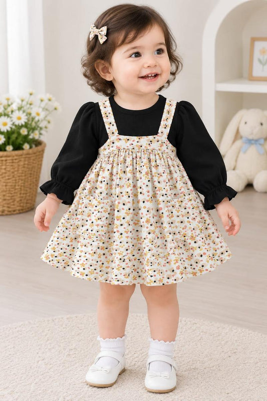 Toddler Floral Pinafore Dress & Black Inner Set