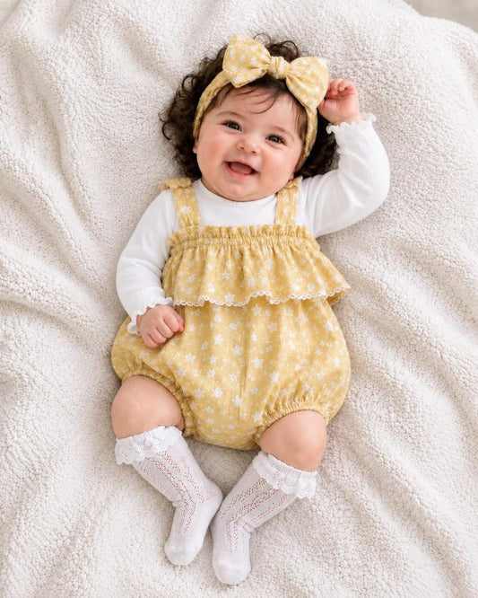 Sweet Star Print Baby Romper with inner & Headband