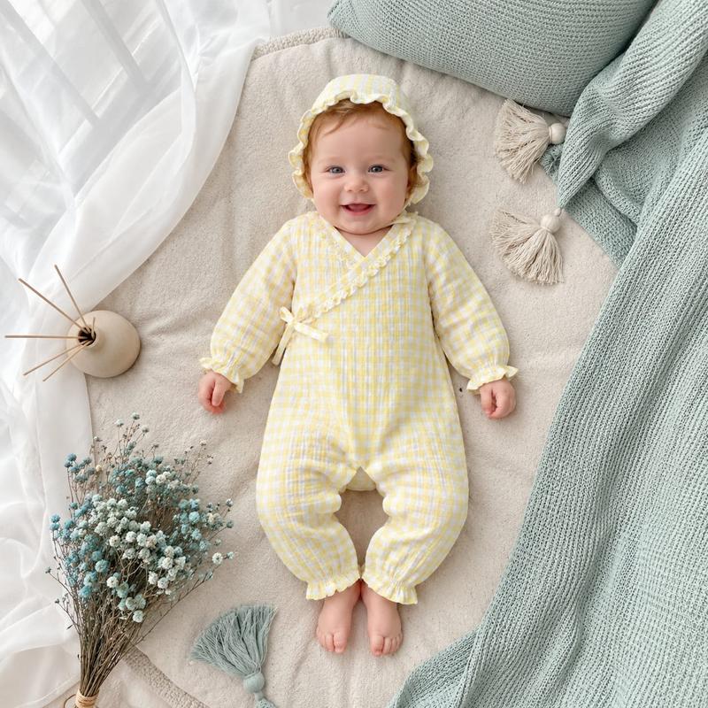 Buttercup Yellow Gingham Kimono Wrap Jumpsuit