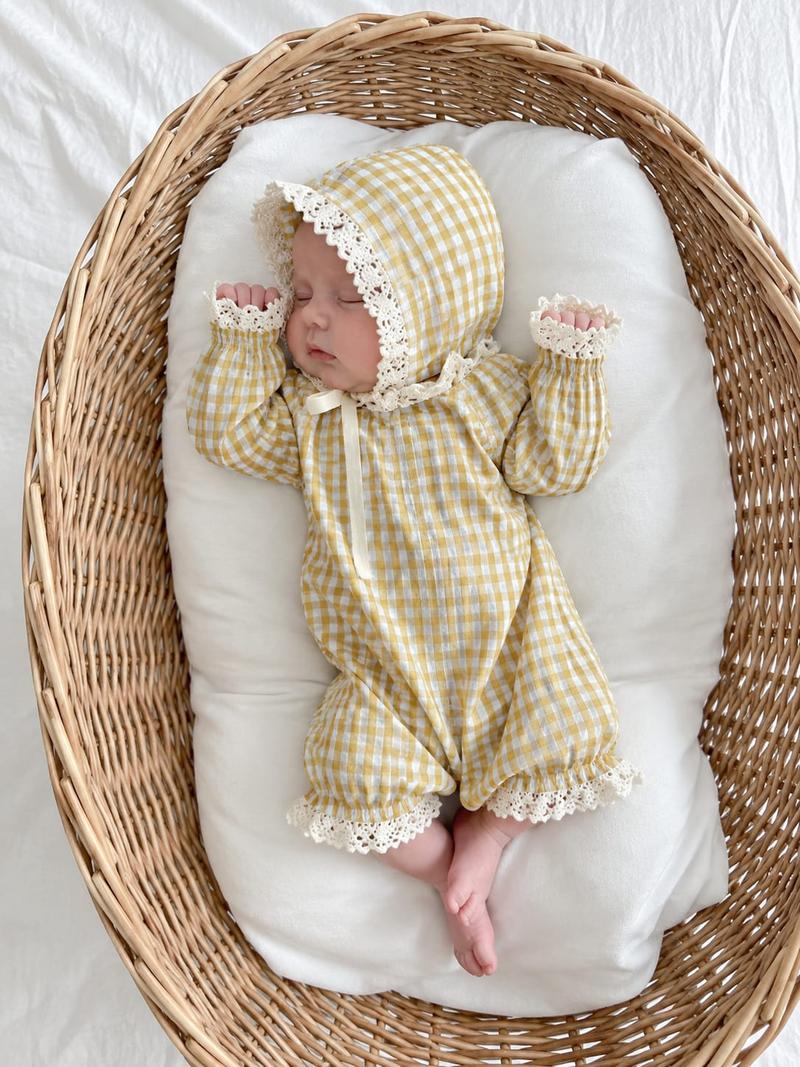 NEW Heirloom Sunshine Gingham Lace Romper