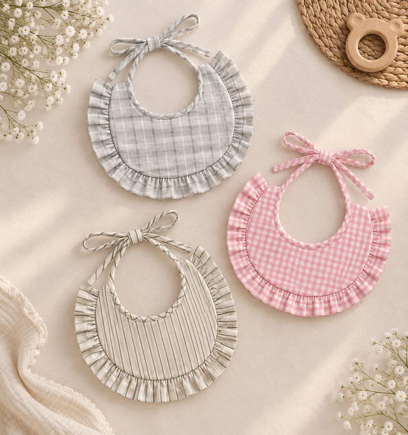 Vintage Ruffle Cotton Baby Bibs (Set of 3)