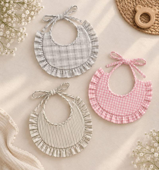 Vintage Ruffle Cotton Baby Bibs (Set of 3)